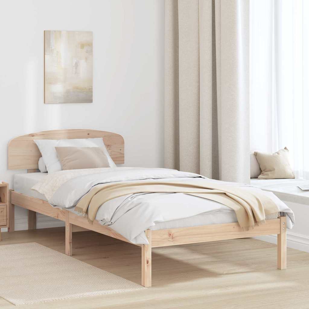 Natural Wooden Bed Frame with Headboard 90 X 190 Cm Solid Pine Wood