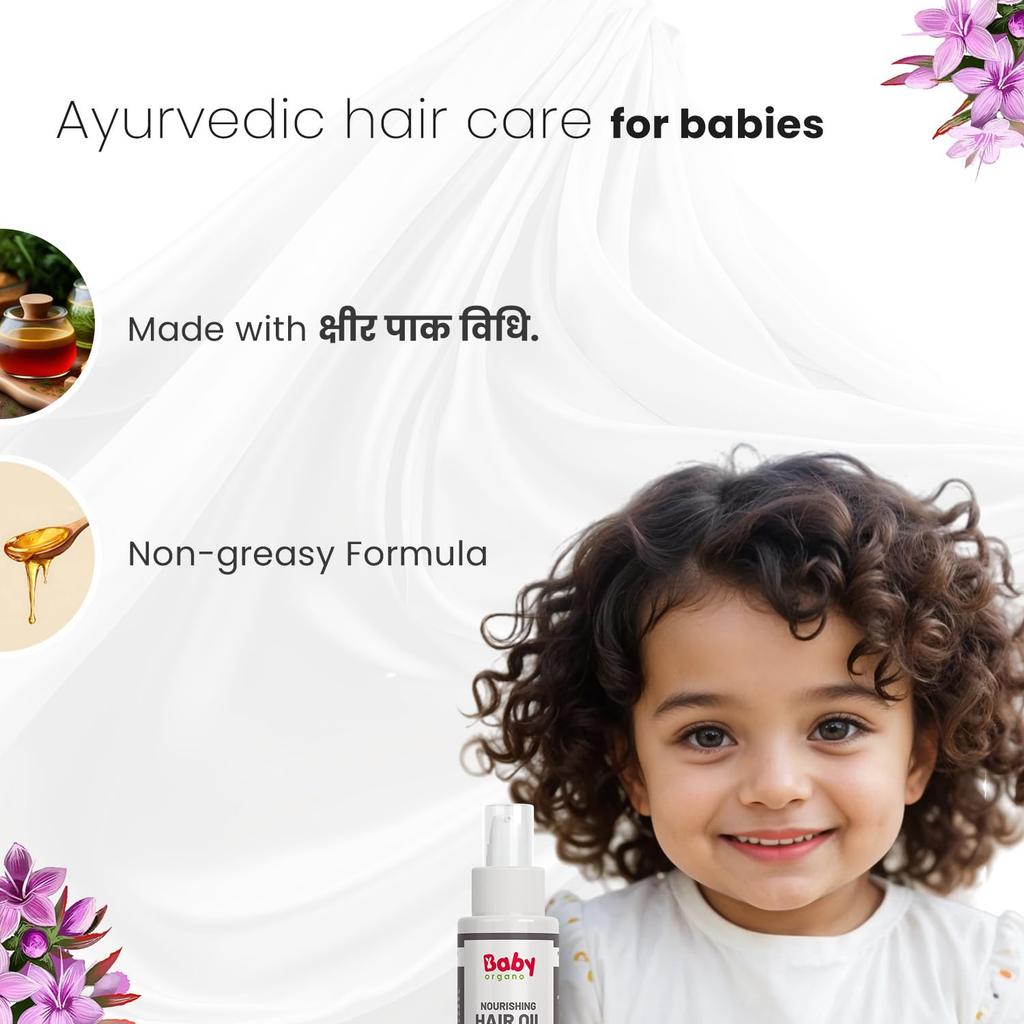 BabyOrgano Ayurvedic Nourishing Hair Oil for Babies & Kids (0-3 Years) – Best Hair Growth Oil – Soothes Cradle Cap – 100ml