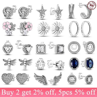 23 Style Sterling Silver S925 Daisy Flower Women Stud Earrings Fit Original Earrings Ladies Wedding Jewelry Gifts