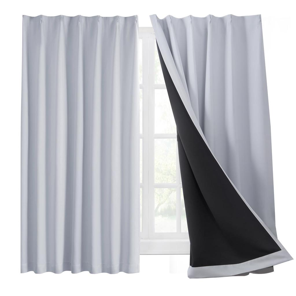 Hansleep Level 1 Set of 100cm Wide X 80cm Ice Gray with Black Thermal Cold Energy Solid for Living Room 100cm Wide X 80cm Curtains, Blackout, 2, Long,