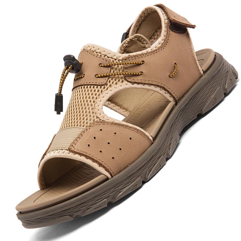 Fashion Leather Sandals Summer Men Casual Shoes Outdoor Men Leather Sandals for Men Beach Shoes Super Light Roman Shoes Size 46 for Male