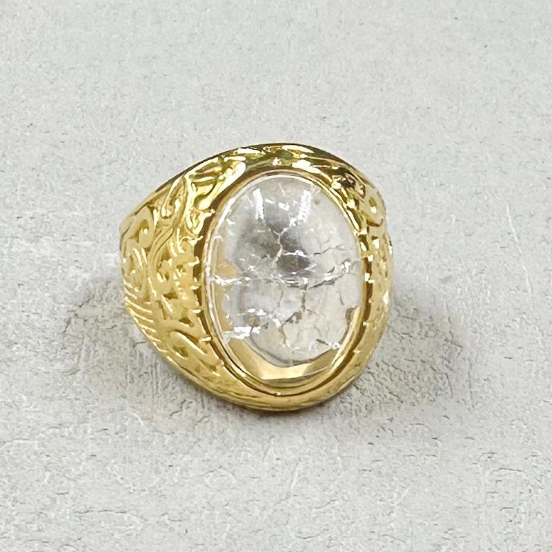 Retro 18K Gold Plated Stainless Steel Rings Luxury Big Stone Men Women Rings Wedding Couple Fashion