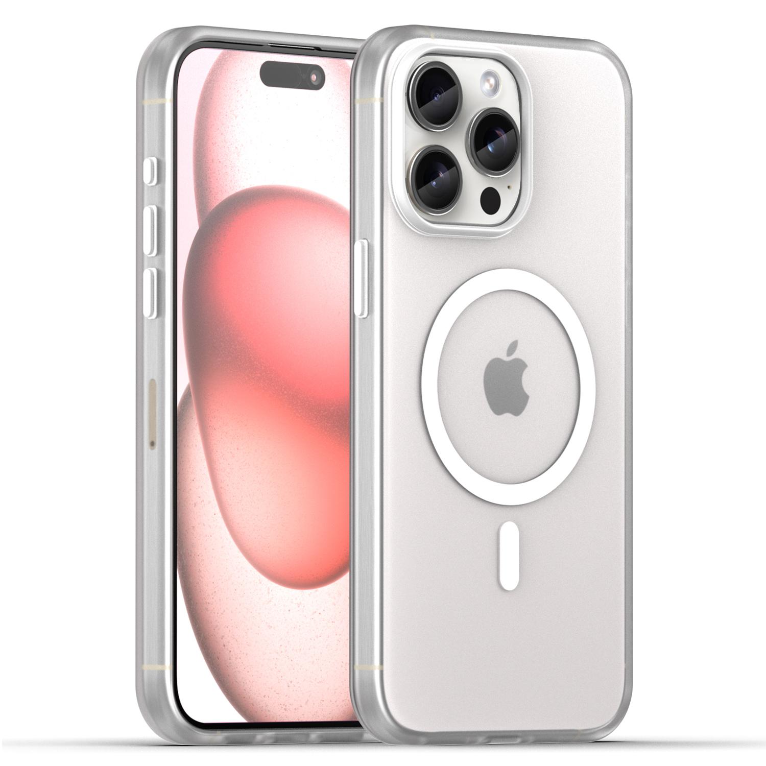 

For iPhone 15 Pro Max Translucent Case Magnetic Phone Cover Compatible with MagSafe White