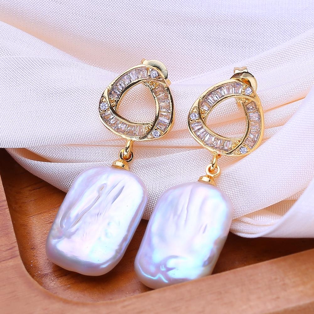 LSOOYH Natural Freshwater Big Irregular Baroque Pearl Earrings For Women Fashion Gold Color Drop Earrings Birthday Gifts