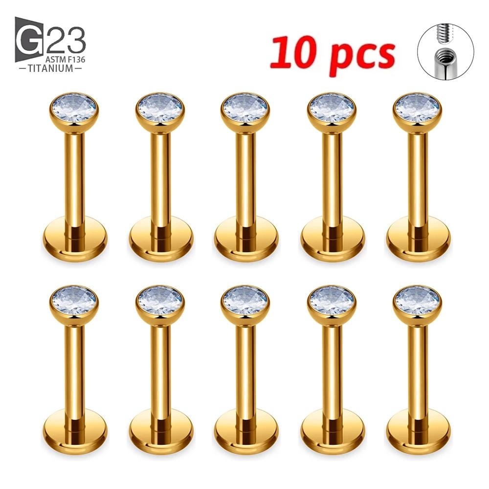10Pcs ASTM F136 Titanium 2/3/4mm CZ Labret Stud 16G Tragus Helix Cartilage Conch Flatback Earlobe Piercing Body Zircon
