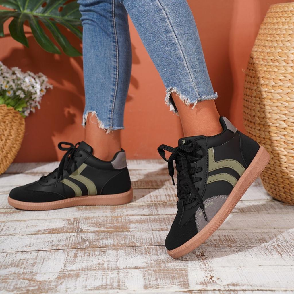 Mode 2025 Herbst Damen Modetrend Flache Sneakers Leichte Sportschuhe für Damen Neu Rutschfest Schnürschuhe Lässige Walking-Sneakers