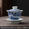Jingdezhen-Hand Drawn Tea Bowl with Cover, Ceramic Tea Set, Large White Porcelain Covered Bowl, San Cai Gaiwan