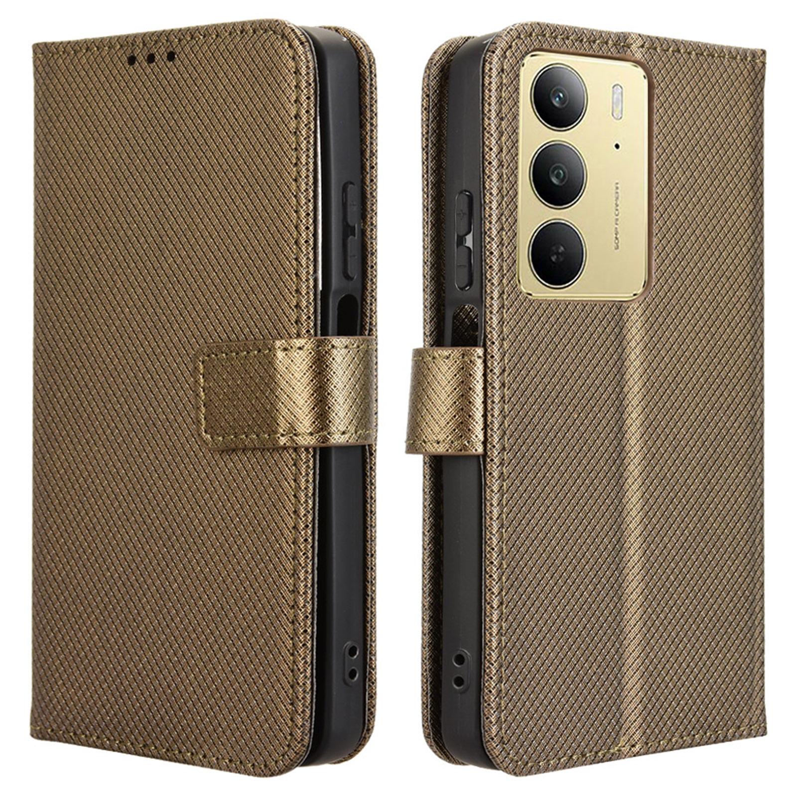 

For Realme 14x 5G/C75 4G/V60 Pro 5G Case PU Leather Diamond Texture Wallet Phone Cover Brown