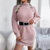 Autumn Winter Button High Neck Long Sleeve Base All Match Knitted Sweater Dresses S-L