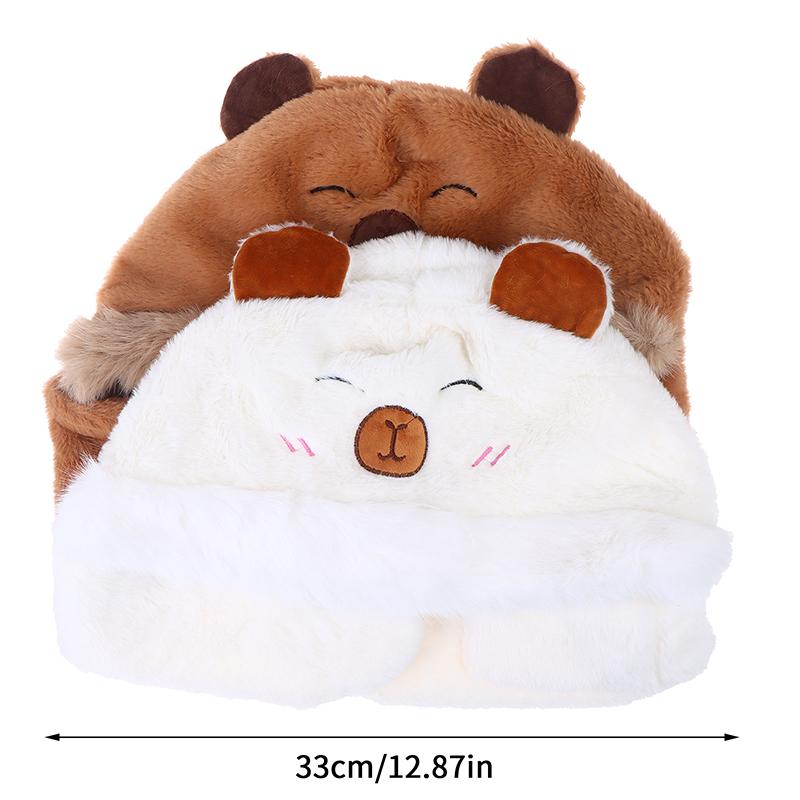 Trendy Cute Cartoon Capybara Hat Scarf Winter Warm Scarf Hat For Women Girls Kawaii Ear Protection Soft Furry Scarf Cap Gifts