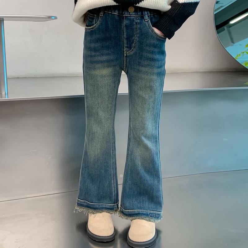 

Girls Autumn 2025 Korean Style Fashion Denim Tassel Slim Fit Jeans 140 cm