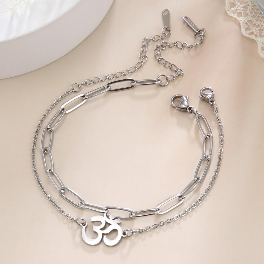 Dawapara Aum Om Ohm Sanskrit Symbol Anklets Bracelet Hindu Yoga Ankle Chain Bracelets Stainless Steel Spiritual Jewelry