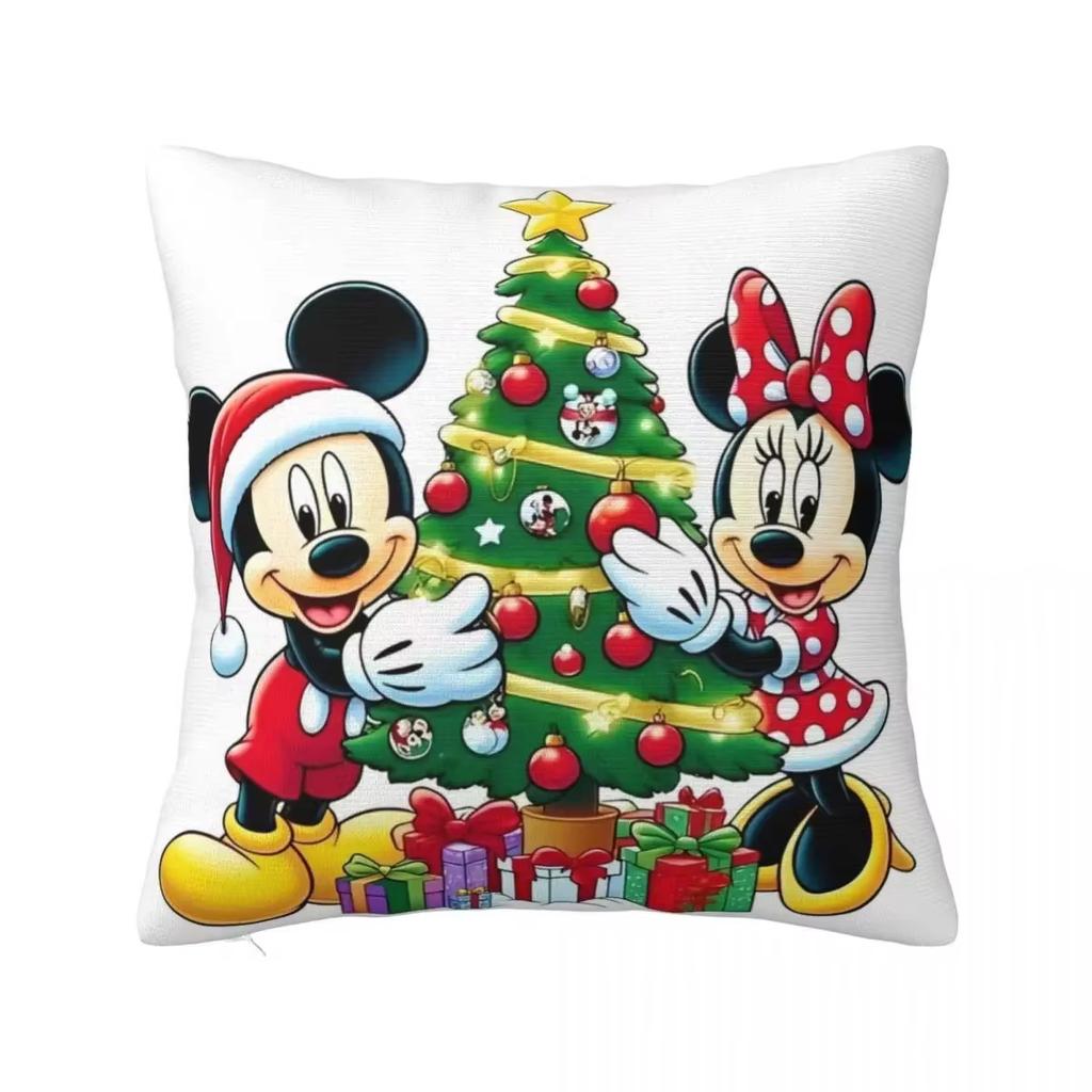 2026 Nové Vánoce Veselý Kreslený Mickey a Minnie Oboustranně Tištěný Čtvercový Povlak na Polštář Ložnice Obývací Pokoj Povlak na Polštář