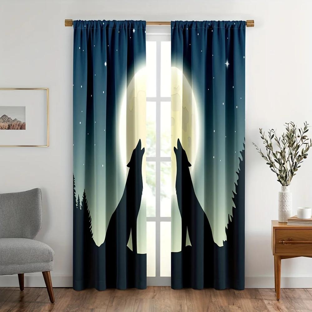 2PCS Dreamcatcher Wolf Print Curtains,Translucent Lndoor And Outdoor Curtains Privacy Protector Curtains For Bedroom LiVing Room
