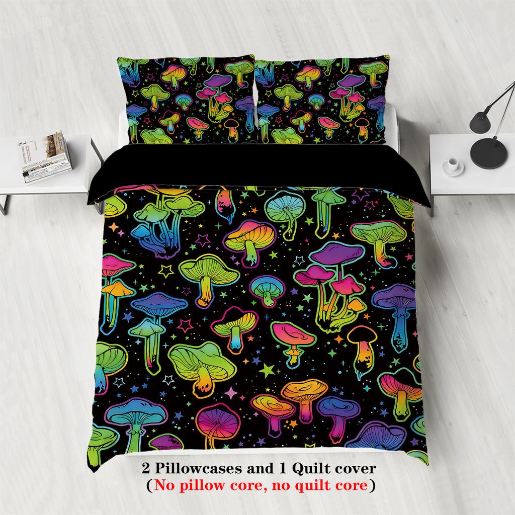 3-piece Down Duvet Cover with Gradient Mushroom Print (1 Down Duvet Cover+2 Pillowcases No Core) Halloween Themed Bedding Set