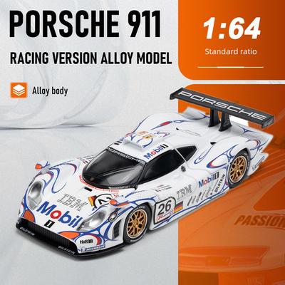 1:64 Porsche 911 GT1 LM 1998 Toyota Land Cruiser Alloy Model Toys Diecast Miniature Car Rubber Tires Vehices Exquisite Ornaments