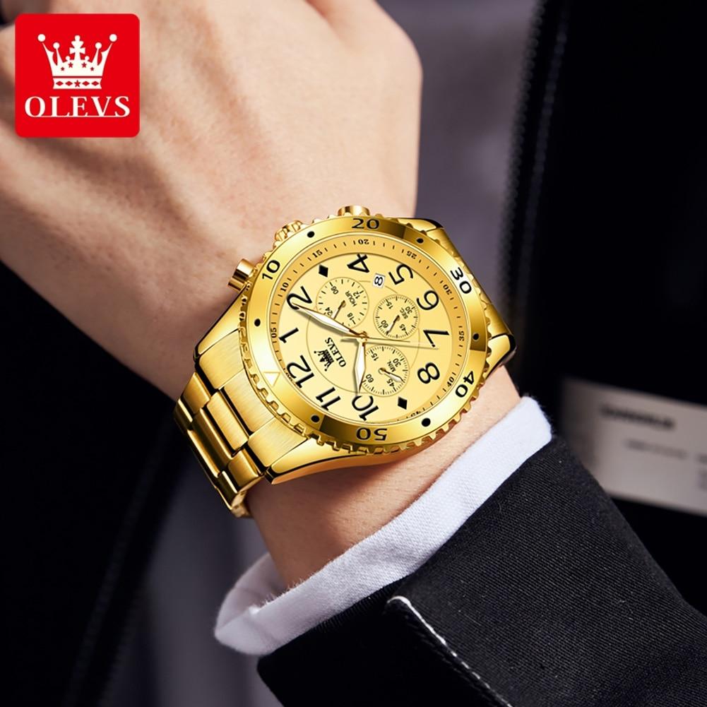 Wrist Watch Oversized Gold Watches OLEVS Business Gold Men's