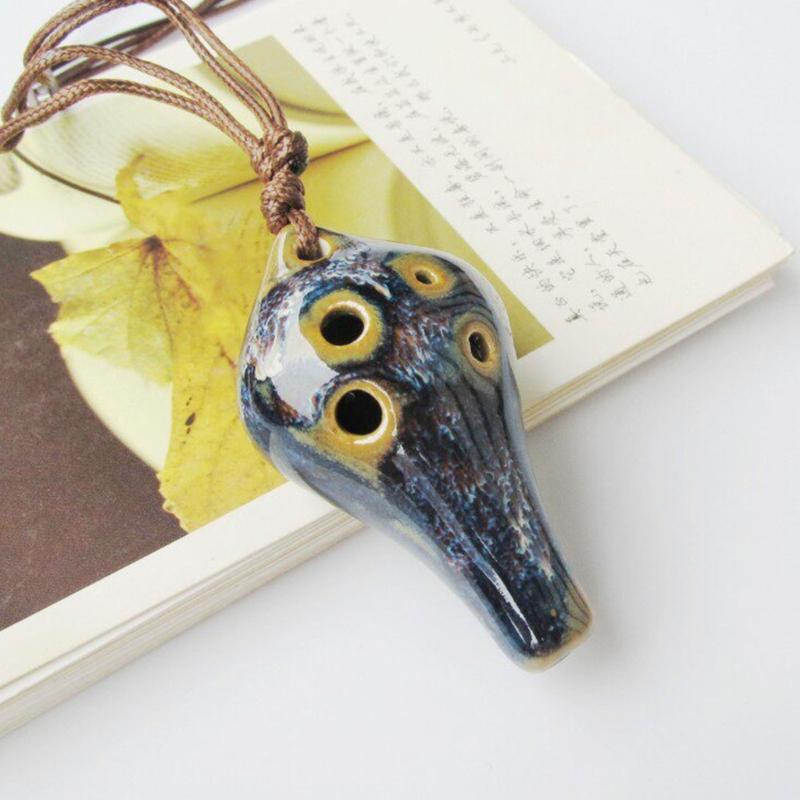 Practical Beginner Ceramic Ocarina 6 Hole Pendant Instrument with Cord for Students, Classroom Study and Regular Practice Use