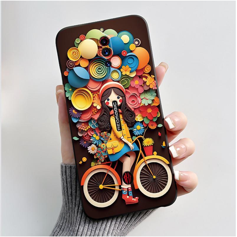 Case For ZTE Nubia Red Magic 5G 5S Cute Heart Rabbit Black Matte Soft Silicone Protective Back Cover RedMagic 5G 5S Phone Case