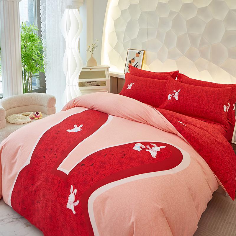 Pastoral Cotton Duvet Cover Set: Men's & Women's All-Season 4-Piece Bedding with Bed and Fitted Sheets