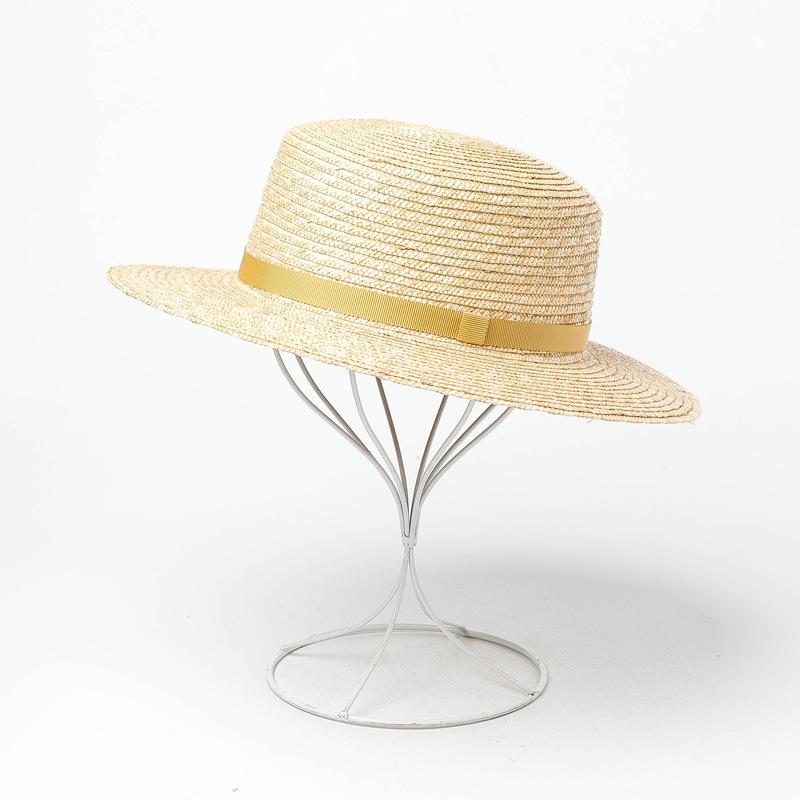 Spring and summer new simple and fashionable webbing decorative straw grass flat top top hat travel sunscreen sunshade flat top straw hat