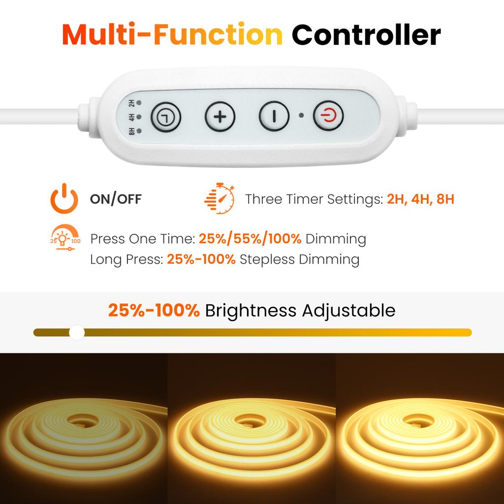 220V Dimmable Switch COB LED Strip With Dimmer Kit 288LEDs/M Waterproof 3000K 4000K 6000K Flexible Neon Light Kitchen Room Decor