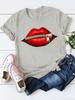 Zipper Lip Print T Shirt Women Short Sleeve O Neck Loose Tshirt Summer Women Tee Shirt Tops Camisetas Mujer
