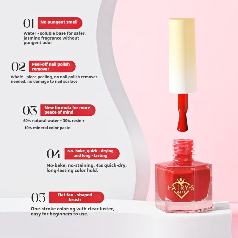 Water-based Nail Polish, Peelable, No Baking Required, Long-lasting, Quick-drying, Nude Color, Brightens Skin Tone, Odorless.
