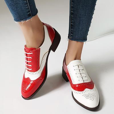 Plus Size 48 Women's Contrast Color Pumps Lace Up Hollow Out Dressy Chunky Heels Round Toe Comfort Daily Footwear