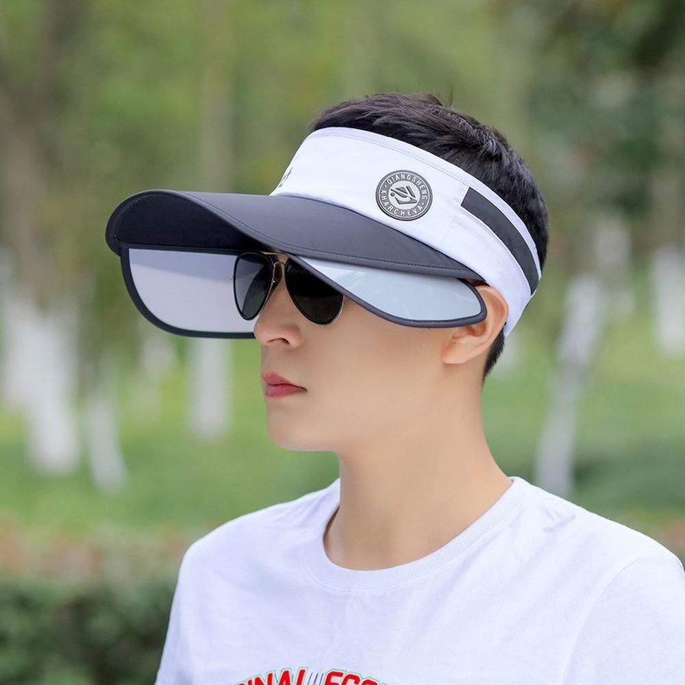 Summer Men Retractable Visors Korean Alphabet Empty Top Hat Sunscreen Breathable Fishing Hat Adjustable Bucket Hat Sun Hat Beach