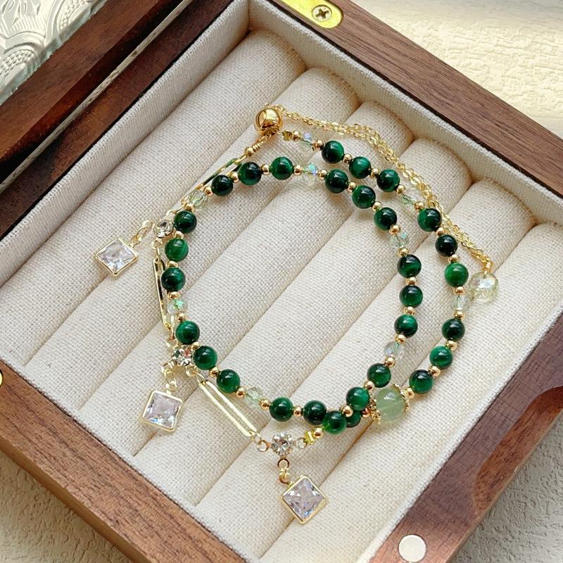 

JYL TS Bracelet Vacation Bead Set Style Brings Holiday Joy And Vitality H44 green tiger eye double circle фуксія світло-рожевого кольору