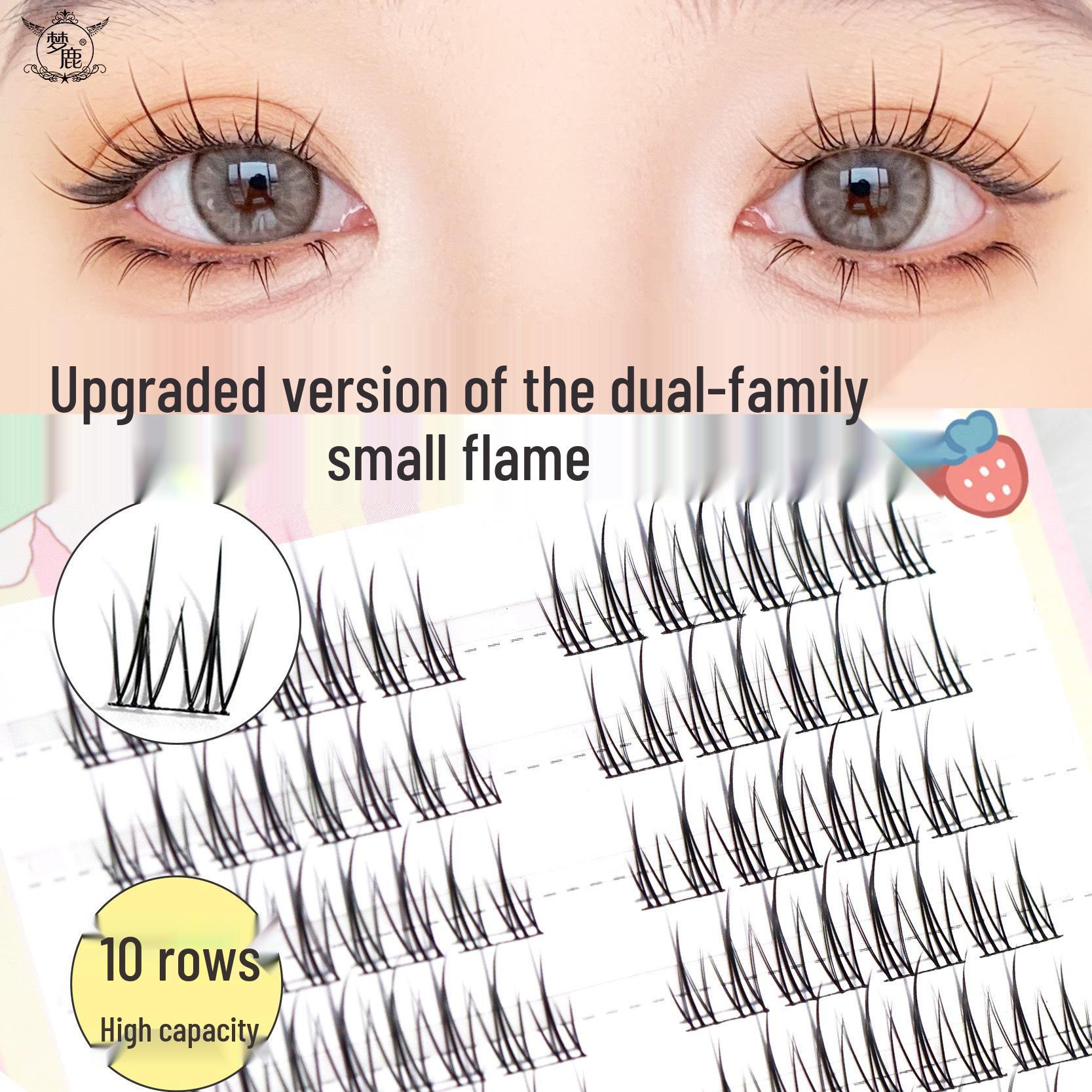 Dream Deer Manga Style Cluster Eyelashes - Black Thin Stem, 10 Rows, Little Devil Design