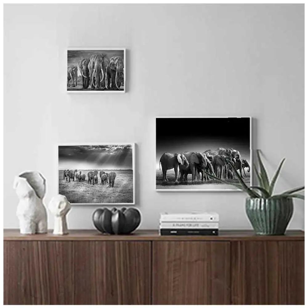 Animali moderni Poster e stampe Wall Art Canvas Painting Elefanti africani Immagini di mandrie per soggiorno Cuadros Decor Senza cornice