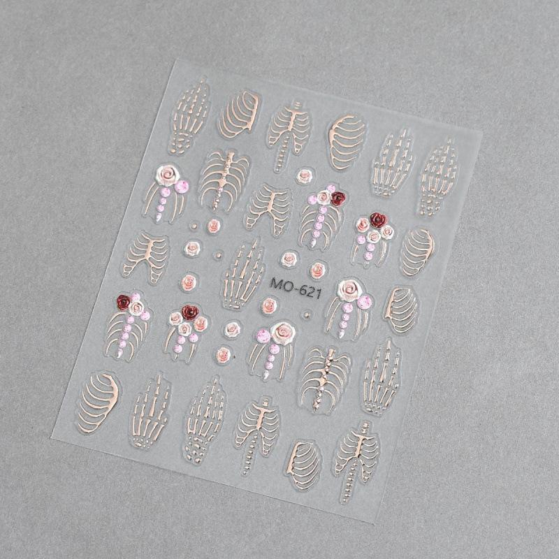 5D Halloween Christmas Nail Stickers Relief Skeleton Nail Decal Halloween Party Manicure Slider
