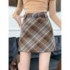 Plus Size Korean Retro Woolen A-Line Plaid Skirt for Women – Autumn New Arrival Hip-Hugging Slimming Skirt for Chubby Girls