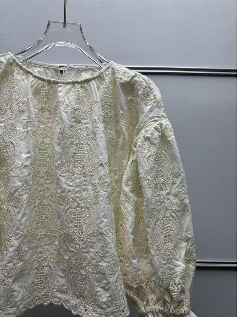 French Retro Lace Bell Sleeve Embroidered Top - Autumn/Winter Collection