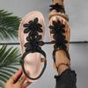 White Floral Sandals Women's Clip Toe Sandals Flat Women Summer Casual Shoes Bohemia Flowers Slip On Beach Ladies Shoes
