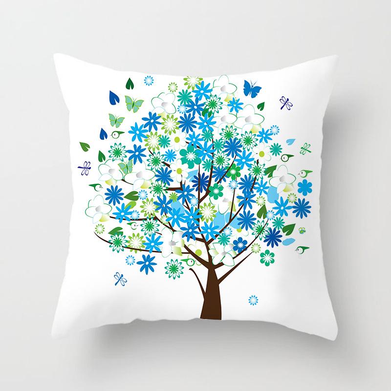 Painted Tree Digital Printed Peach Skin Square Pillow Cushion Cover Home Furnishings