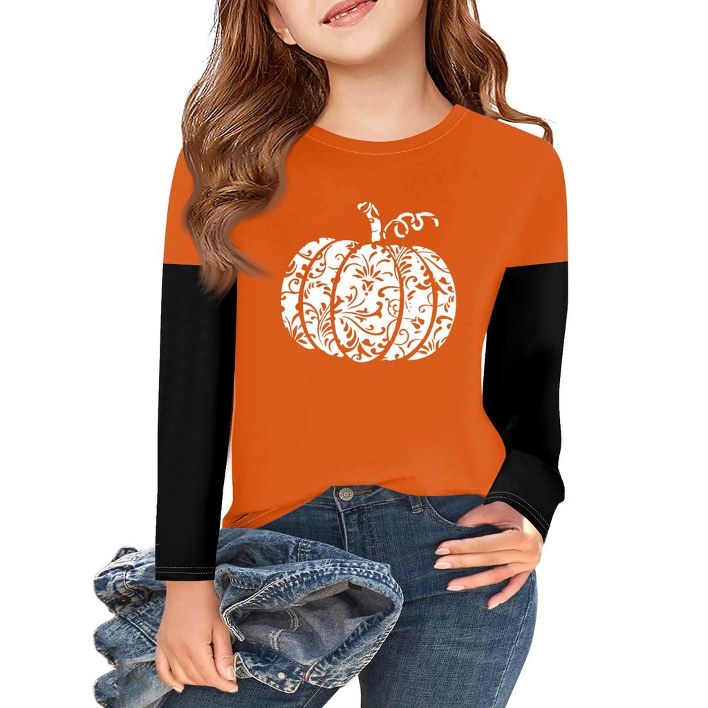 Girls Long Sleeve Halloween Day T Shirts Kids Fall Tops Crewneck Basic Tees 2-11Y