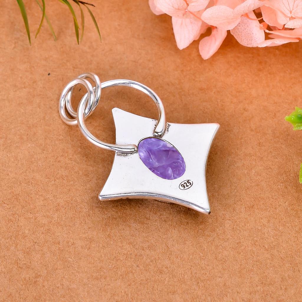 Purple Charoite - Siberia 925 Sterling Silver Pendant V3411, Purple Pendant, Oval Pendant, Valentin's Day Gift, Gift For Her, Birthday Gift, Handmade