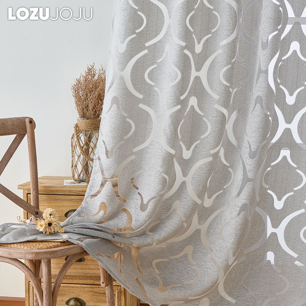1PC LOZUJOJU 10% Blackout Fashion Versatile Tulle Personalized Floral Jacquard Grey Sheer Curtain for Kitchen Living Room Bedroom Window Home Decor