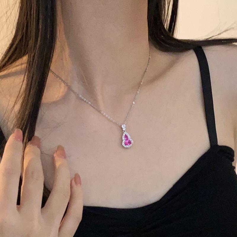 Rhinestone Rose Red Gourd Necklace: Fortune & Prosperity Pendant On Thin Clavicle Chain - Elegant National Style Jewelry for Women