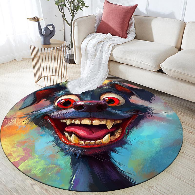 Colorful Dog,Round Area Rug,Carpet Rug for Living Room Bedroom Sofa Playroom Decor,Non-slip Floor Mat