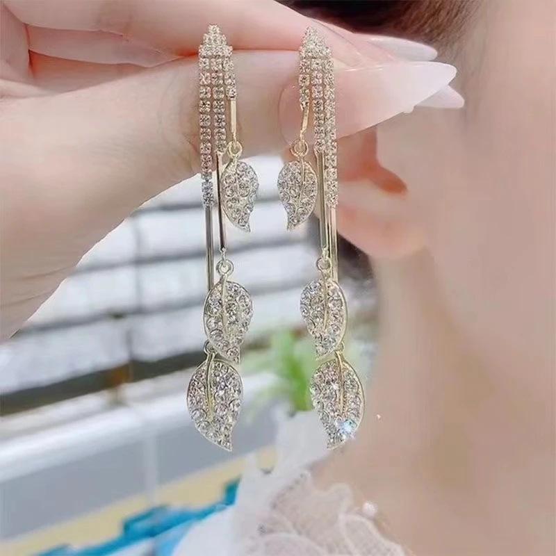 Elegant Leaf Tassel Earrings: Niche Design, Long Dangle Earrings for Women
