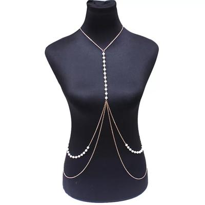 Vintage Style Imitation Pearl Necklace Body Chain Sexy Babes Beach Multi-layer Waist Chain Women's Direct Supply