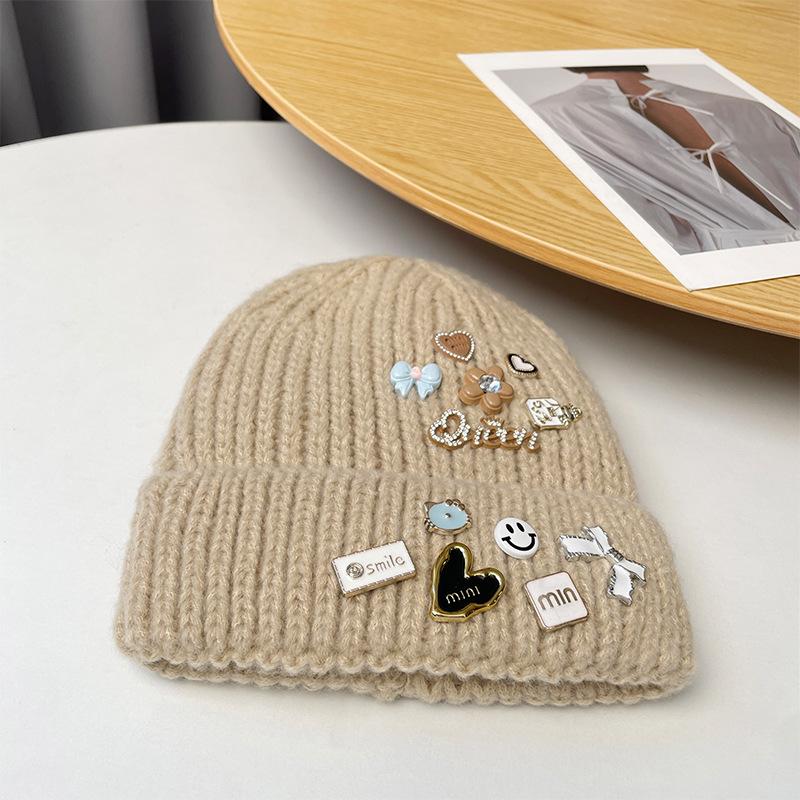 Japanese Patchwork Woolen Hat for Women with Large Head Circumference and Small Face Outdoor Winter Warm Ear Protection Pile Hat for Men Knitted Hat