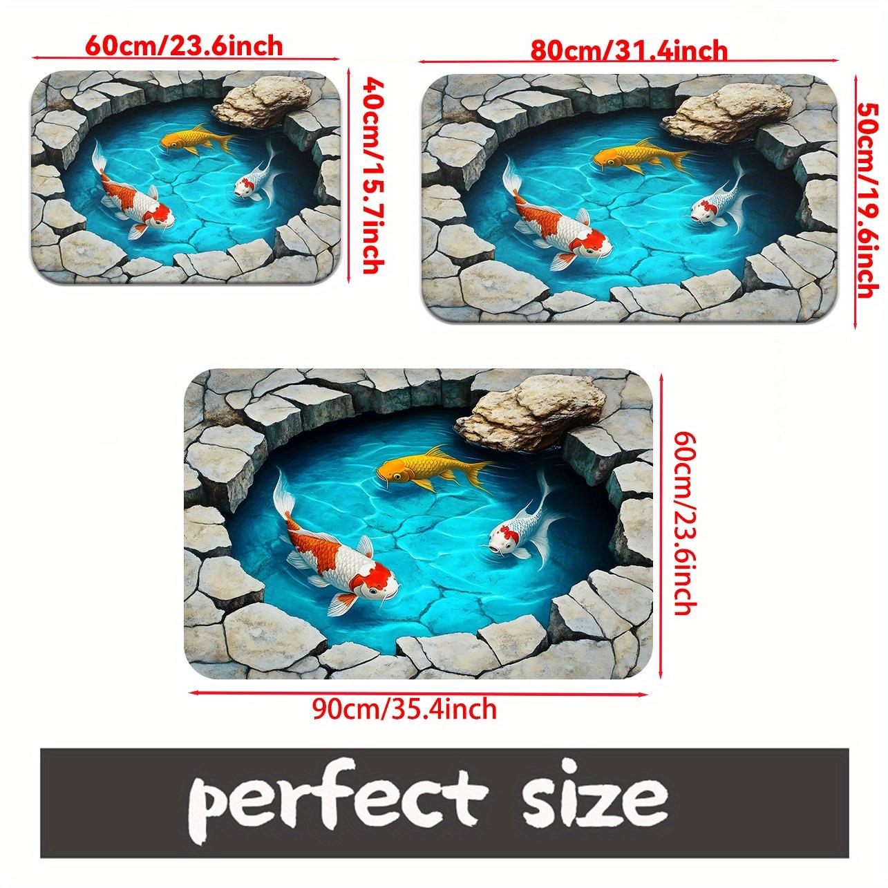 

VIKAMA 3D Fantasy Pond Carp Door Mat Indoor Outdoor Water Suction Door Mat Living Room Bedroom Decorative Floor Mat 40cm x 60cm