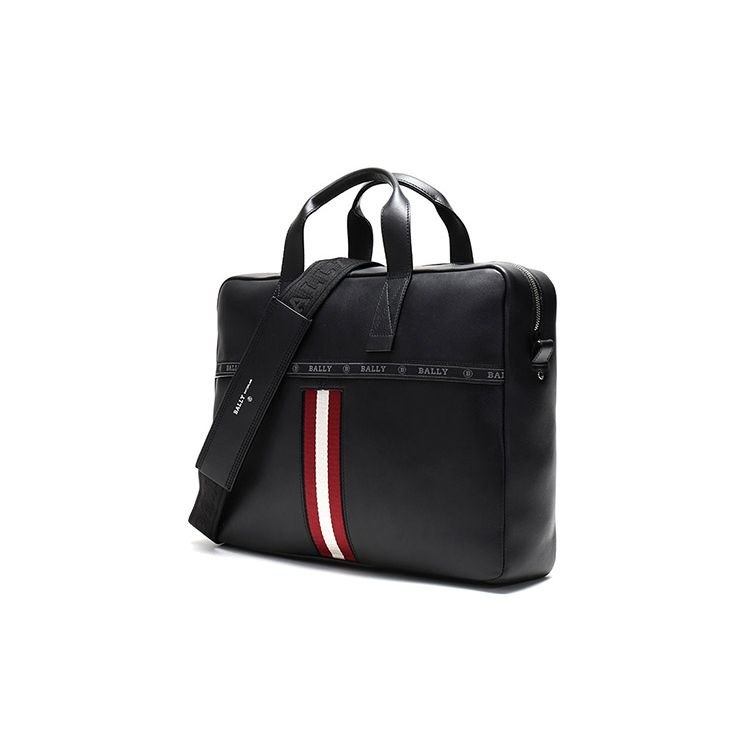 Bally Highpoint Red And White Striped Tote Briefcase Leather Shoulder Crossbody Laptop Bag Men bags Black HEKTOR-10