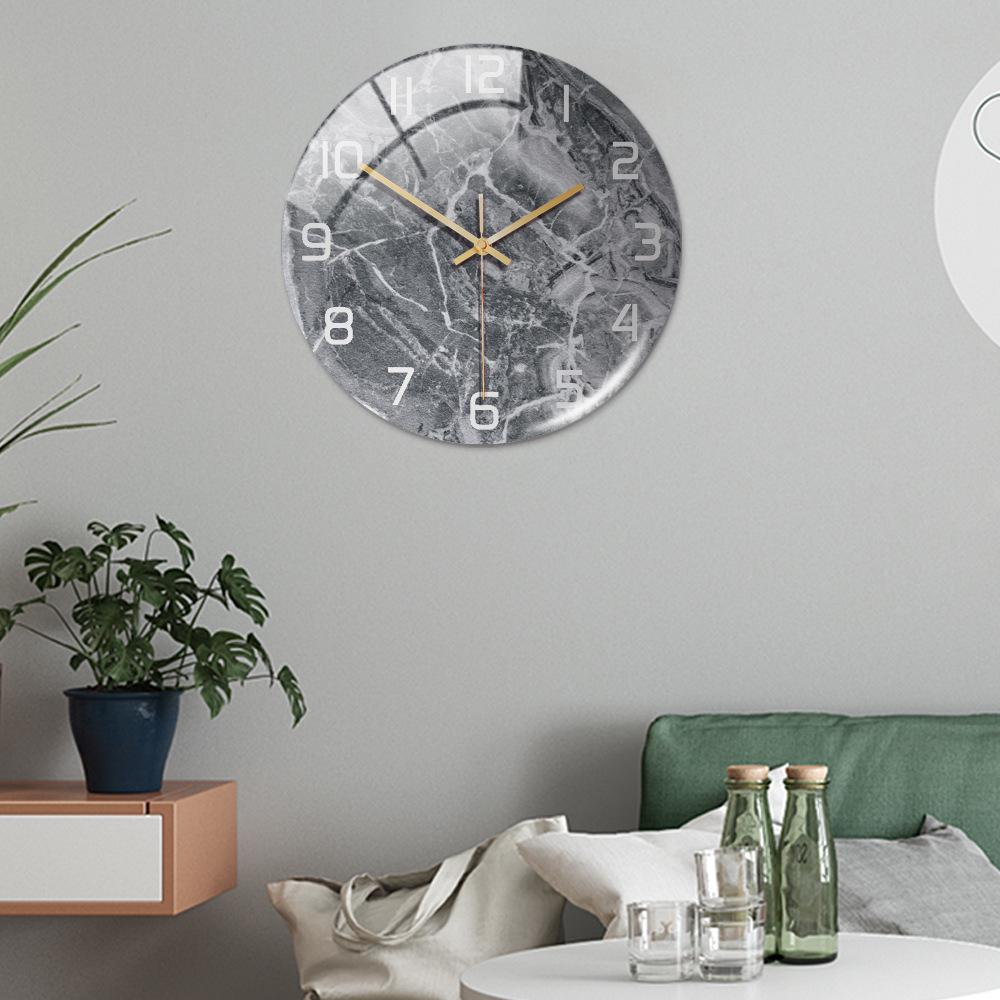 CC127-142 Luxurious Round Marble Wall Clock, 3D Creative Acrylic Design for Home Decor