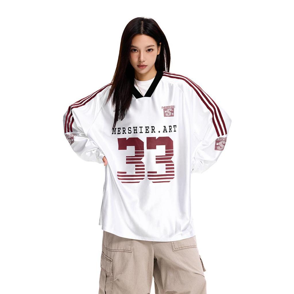 Stupeň ledu Ne. 33 Pánský retro motocyklový dres s dlouhým rukávem, prodyšné baseballové tričko